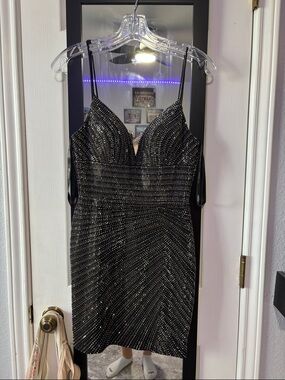 Black Sparkle Spaghetti Strap Mini Dress